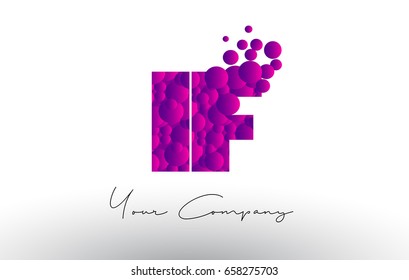 IF I F Dots Letter Logo with Purple Pink Magenta Bubbles Texture Vector.