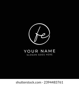 F, E, FE Initial letter handwritten and signature vector logo. Business template in round shape line art
