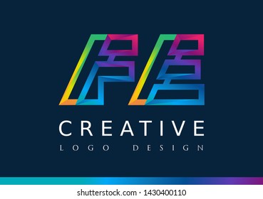 F E Logo. FE Letter Design Vector with Magenta blue and green yellow color.