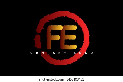 F E Logo. FE Letter Design Vector with red and gold color. grunge style