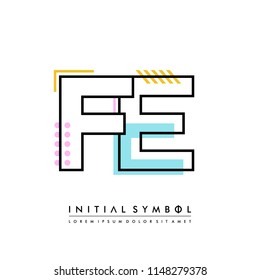 F E Memphis letter style, initial logo template vector full color.