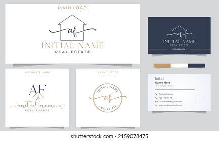 A F FA Initial handwriting Real estate signature logo with business card design vector template. 