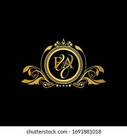 F & A / FA logo initial vector mark. Initial letter F and A FA logo luxury vector mark, gold color elegant classical symmetric curves decor.