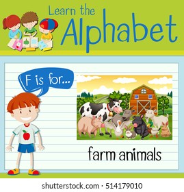 F is for farm animals flashcard