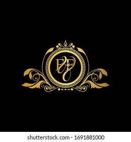 F & F / FF logo initial vector mark. Initial letter F and F FF logo luxury vector mark, gold color elegant classical symmetric curves decor.
