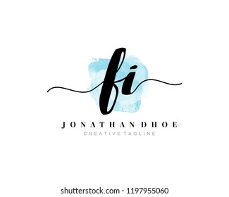 F I FI Initial watercolor logo on white background. Logo template vector
