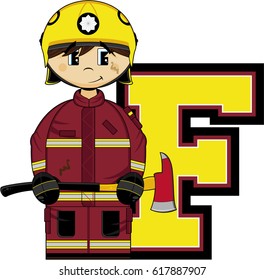 F is for Fireman Alphabet Learning Illustration