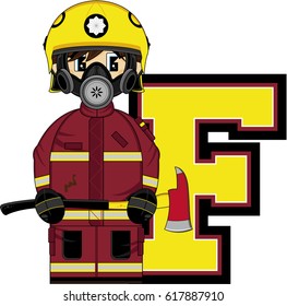 F is for Fireman Alphabet Learning Illustration