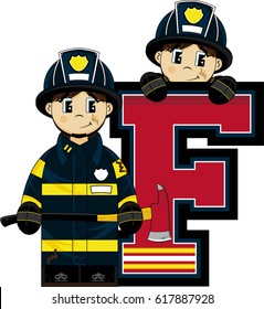 F is for Fireman Alphabet Learning Illustration
