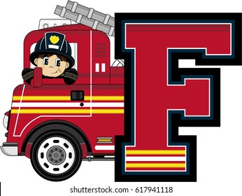 F is for Fireman Alphabet Learning Illustration