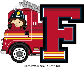 F is for Fireman Alphabet Learning Illustration