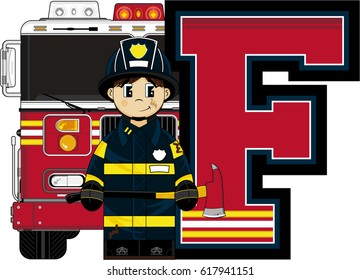 F is for Fireman Alphabet Learning Illustration