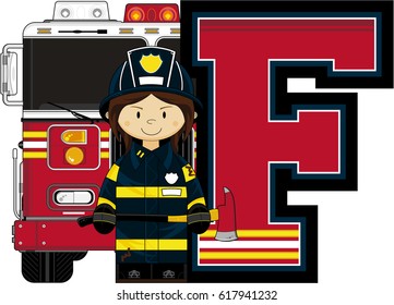 F is for Fireman Alphabet Learning Illustration
