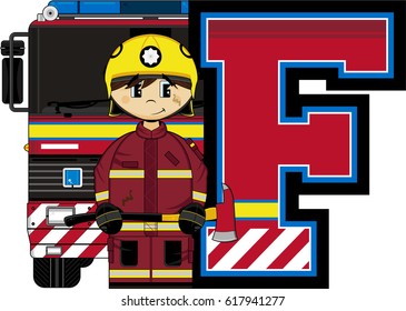 F is for Fireman Alphabet Learning Illustration
