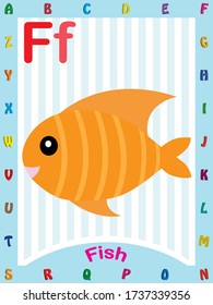 F for fish, childrens abcd text book vector illustration