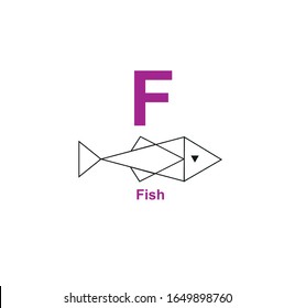 F - pescado. Icono de aprendizaje geométrico. Alfabeto vectorial.