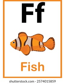 F for fish vector worksheet for kids