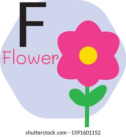 F for Flower alphabet, Cute Simple flat cartoon style vector illustration