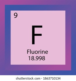 F Fluorine Chemical Element Periodic Table. Single element vector illustration, Halogens element icon with molar mass and atomic number for laboratory, science or chemistry education.