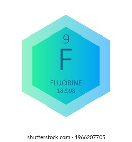 F Fluorine Chemical Element Periodic Table. Hexagon gradient vector illustration, simple clean style Icon with molar mass and atomic number for Lab, science or chemistry education.