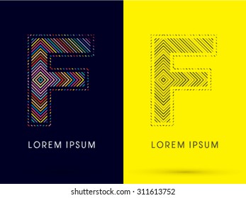 F ,Font , colorful light movement, designed using colorful line and black and white line, graphic vector.