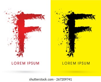 F , font, concept blood and splash, designed using red and black  colors grunge brush, sign ,logo, symbol, icon, graphic, vector.