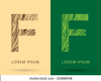 F, Font, concept line stroke , wood and leaf, grass, graphic vector.
