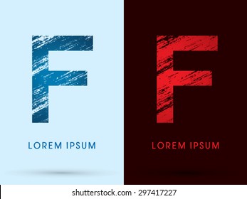 F ,Font Cool and Hot, Ice and Fire, grunge destroy, graphic vector.