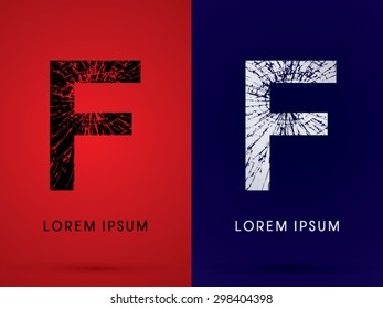 F ,Font , destroy, broken mirror,  broken glass, graphic vector.