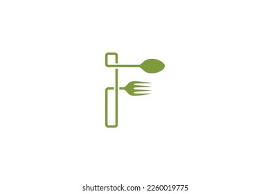 f food, food logo with letter f with cutlery symbol in linear design style