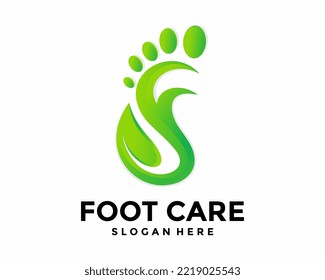 F Foot care logo design vector, template with leaf foot concept and letter F Foot Logo design icon