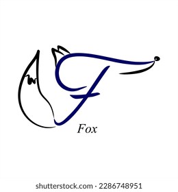 F - Fox. ABC with animals. A series of letters A-Z. Images of animals. Minimalism. Beautiful letters. Line drawing. logo design initial F combine with an animal.