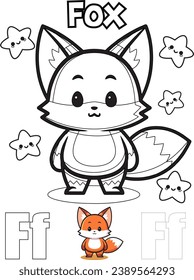 F for Fox Alphabet Cute Animals Vector Coloring Page