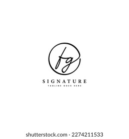 F, G, FG Initial letter handwritten and signature vector logo. Business template in round shape line art