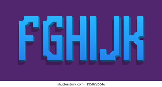 F, G, H, I, J, K blue stylish volumetric letters. Urban 3d font.