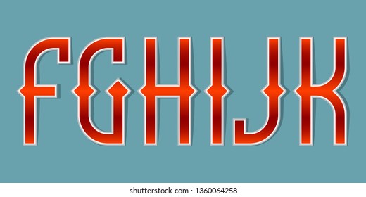 F, G, H, I, J, K orange red gradient letters. Bright elegant font.