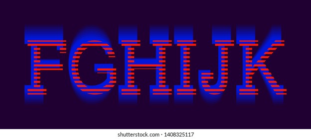 F, G, H, I, J, K vibrant letters. Red blue electric font.