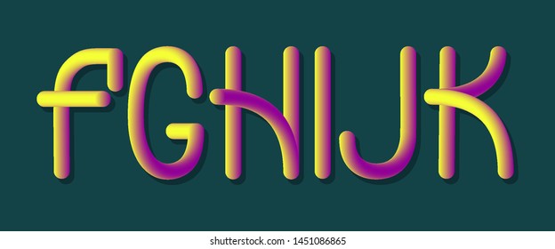 F, G, H, I, J, K yellow purple 3d letters. Gradient flexible font.