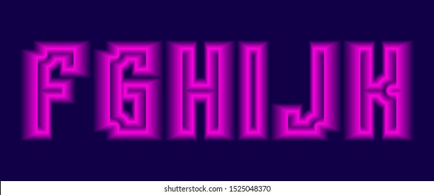 F, G, H, I, J, K letters with pink neon glow. Luminous 3d font.