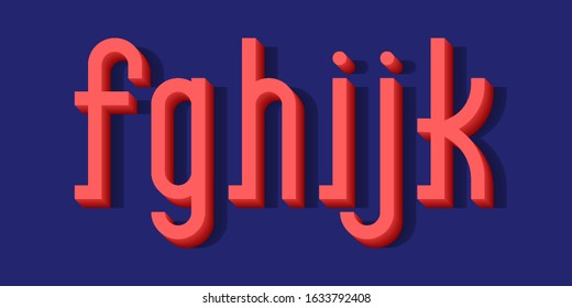 F, G, H, I, J, K coral 3d letters. Urban volumetric lowercase font.
