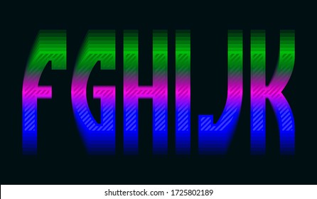 F, G, H, I, J, K iridescent vibrant letters. Colorful display font.
