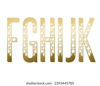 F, G, H, I, J, K capital letters design with exotic pattern. Golden decorative font.