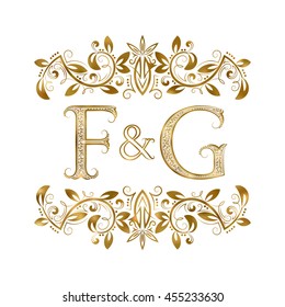 F and G vintage initials logo symbol. The letters are surrounded by ornamental elements. Wedding or business partners monogram in royal style.