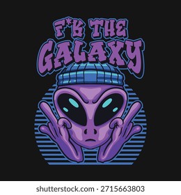 f the galaxy design alien purple with hand gesture for streetwear merch