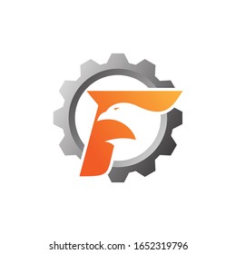 F gear falcon eagle colorful vector logo illustration