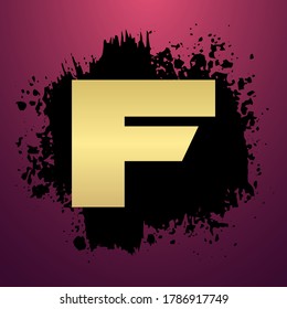 F Gold Letter Logo Design With Simple style
