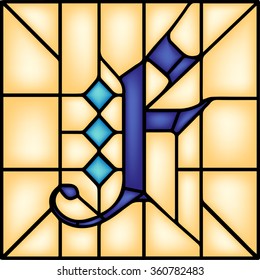 F - Gothic font, English alphabet, letter, vector illustration in stained glass window style