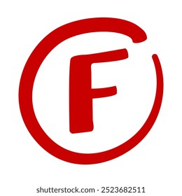 F grade given for an exam or homework written in red marker vector