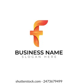F gradient 3d abstract  vector letter logo design