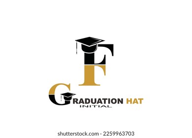 F graduation hat Letter logo template for your branding.